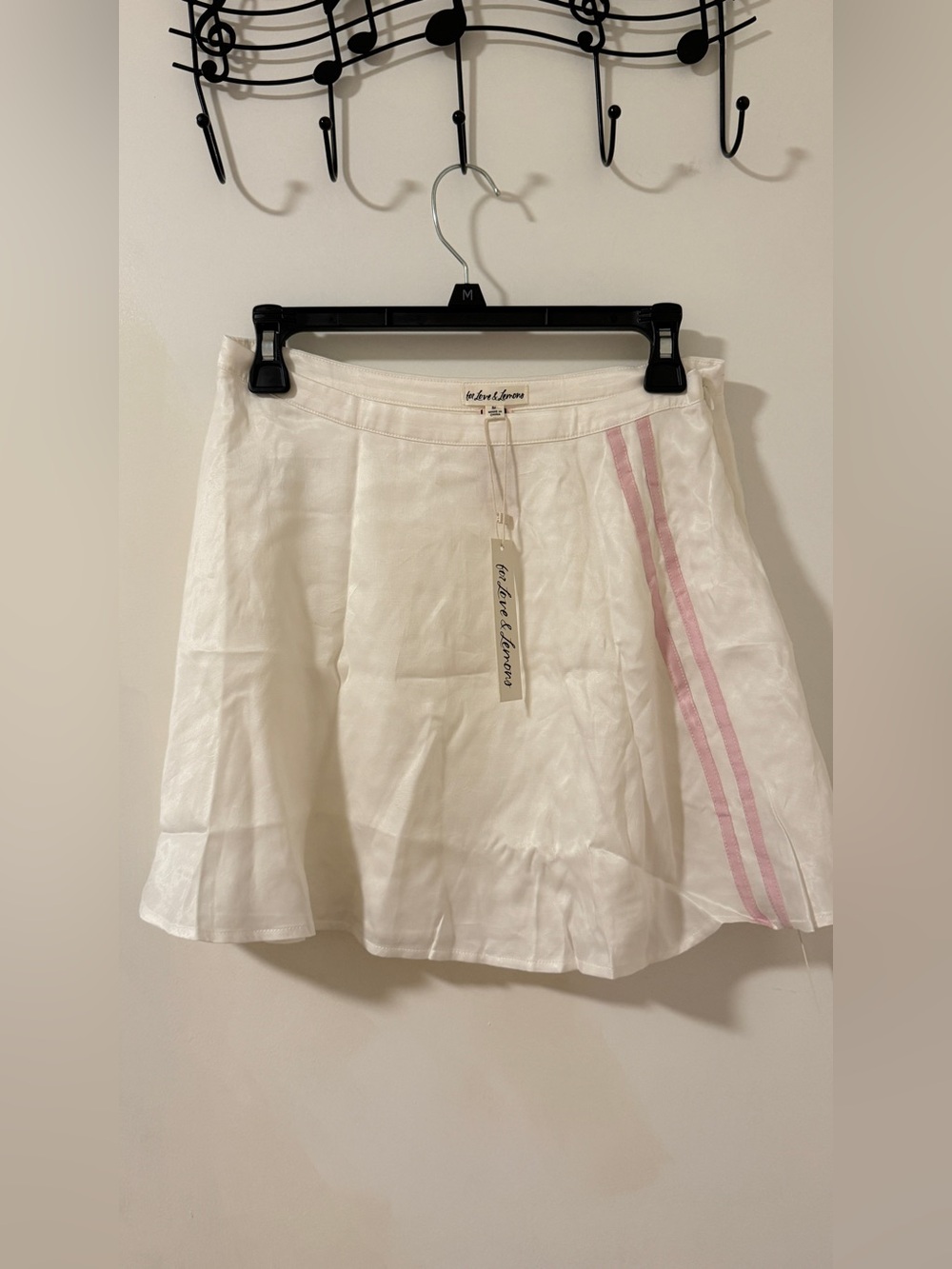 NWT For Love & Lemons White and Rose Pink Stripe Tennis Skirt Medium